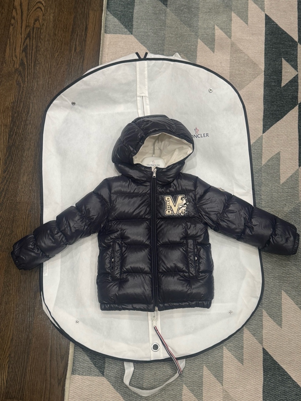 Moncler Kids Black Glossy Puffer Jacket with Hood